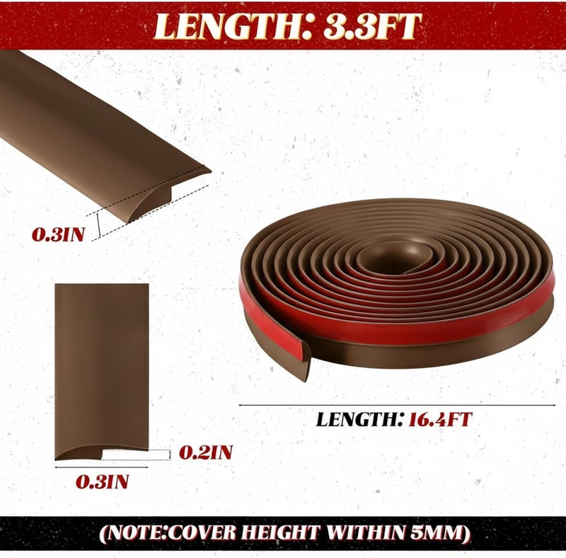 Joyfolk 16.4 ft Carpet Floor Transition Strips, Self-Adhesive Carpet to Tile Transition Edge Triings for Doors/Wood Floors, Coverage Height up to 5mm(Dark Brown) - Image 2